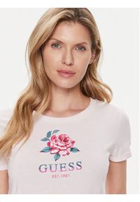 Guess T-Shirt Ss Cn Glittery Rose W4RI37 JA914 Różowy Slim Fit. Kolor: różowy. Materiał: bawełna #5