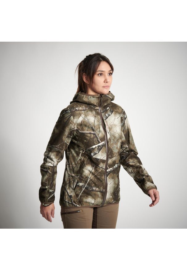 SOLOGNAC - Kurtka myśliwska damska Solognac 500 camo wodoodporna. Kolor: zielony, brązowy, wielokolorowy. Materiał: materiał, poliester. Sport: outdoor