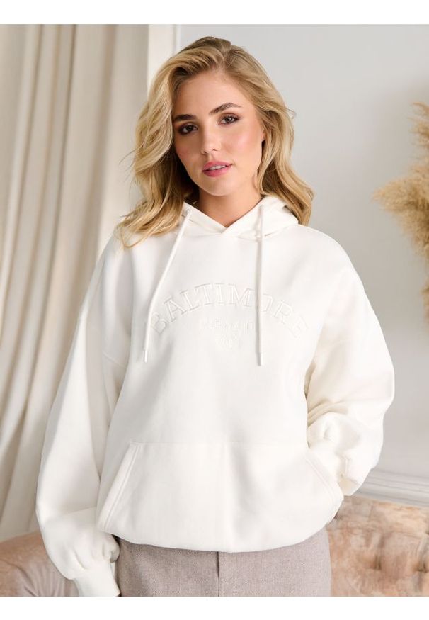 Sinsay - Bluza z kapturem - kremowy. Kolor: kremowy. Wzór: napisy