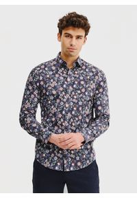 Pako Lorente - PAKO LORENTE – Granatowa koszula męska w kwiaty. Kolor: niebieski. Materiał: bawełna, elastan. Długość rękawa: długi rękaw. Długość: długie. Wzór: kwiaty #3