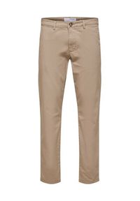 Selected Homme Chinosy New 16087663 Beżowy Slim Fit. Kolor: beżowy. Materiał: bawełna