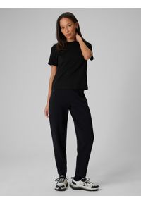 4f - 4F T-shirt regular gładki damski - czarny L. Okazja: na co dzień. Kolor: czarny. Materiał: materiał. Wzór: gładki. Styl: casual #2