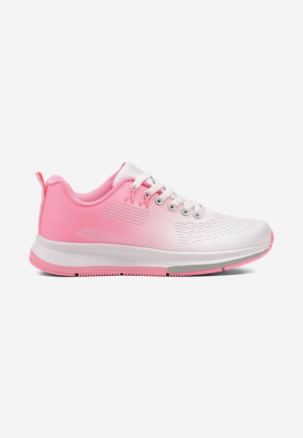 Renee - Biało-Różowe Buty Sportowe Sneakersy z Motywem Ombre Maccaria. Okazja: na co dzień, na spacer. Kolor: biały. Materiał: jeans. Sport: turystyka piesza