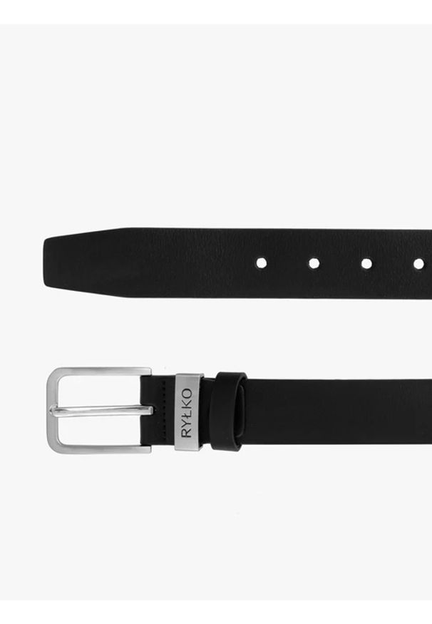 Ryłko - Czarny pasek męski ze srebrną klamrą. Kolor: czarny. Materiał: skóra. Styl: street