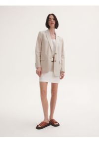 Reserved - Marynarka z lnem - beżowy. Kolor: beżowy. Materiał: len. Wzór: gładki. Styl: klasyczny #1