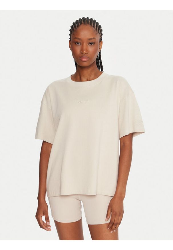 Reebok T-Shirt RK25315CCW Beżowy Regular Fit. Kolor: beżowy. Materiał: bawełna