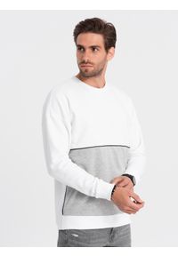 Ombre Clothing - Bluza męska OVERSIZE z kontrastowym łączeniem kolorów - biało-szara V1 OM-SSNZ-0130 - XXL. Kolor: szary. Materiał: poliester, materiał, bawełna. Wzór: aplikacja #6