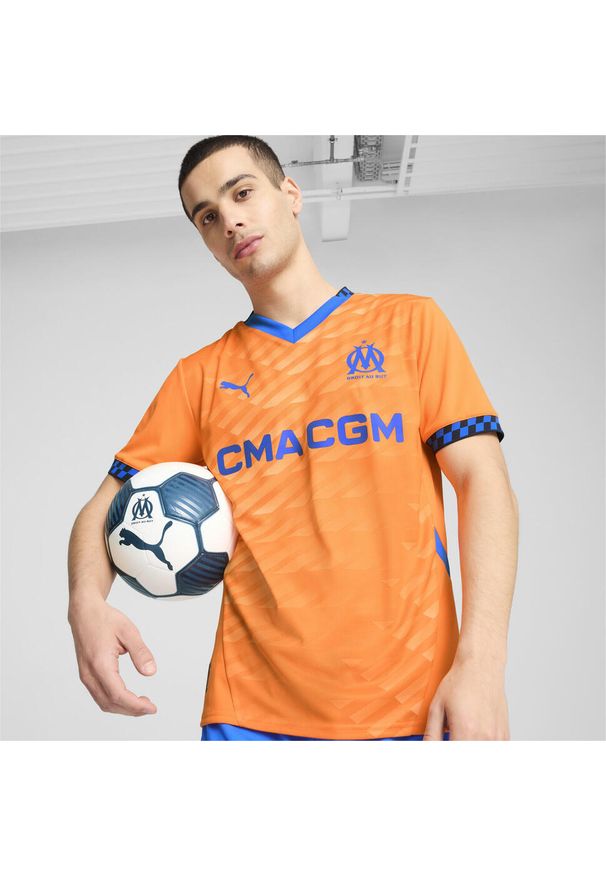 Puma - Męska koszulka Olympique Marsylia 24/25 PUMA. Kolor: pomarańczowy, niebieski, wielokolorowy, żółty. Sport: piłka nożna