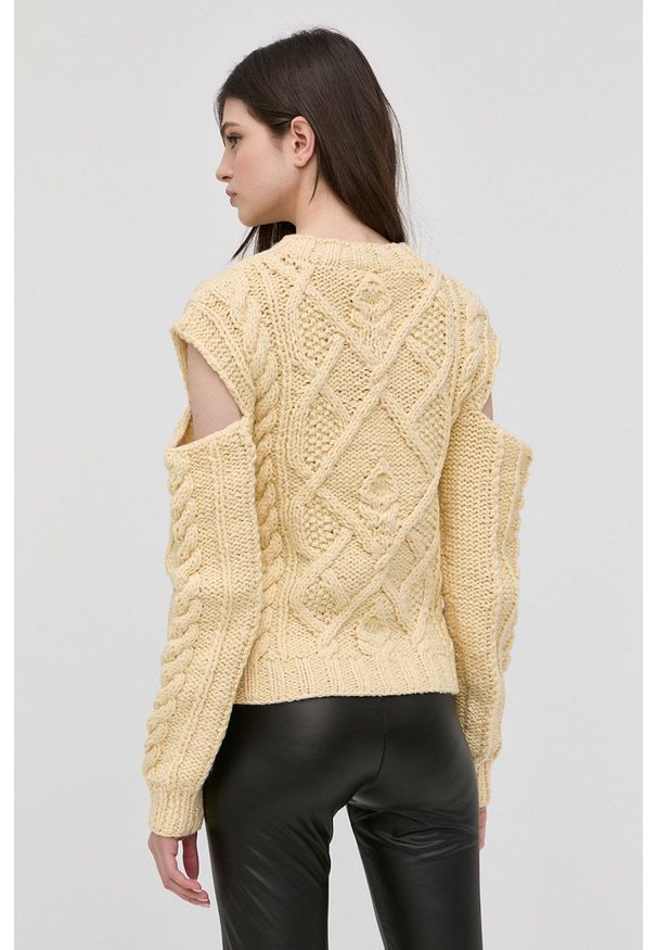 For Love & Lemons sweter damski kolor żółty ciepły. Kolor: żółty. Materiał: dzianina. Długość rękawa: długi rękaw. Długość: długie. Wzór: ze splotem