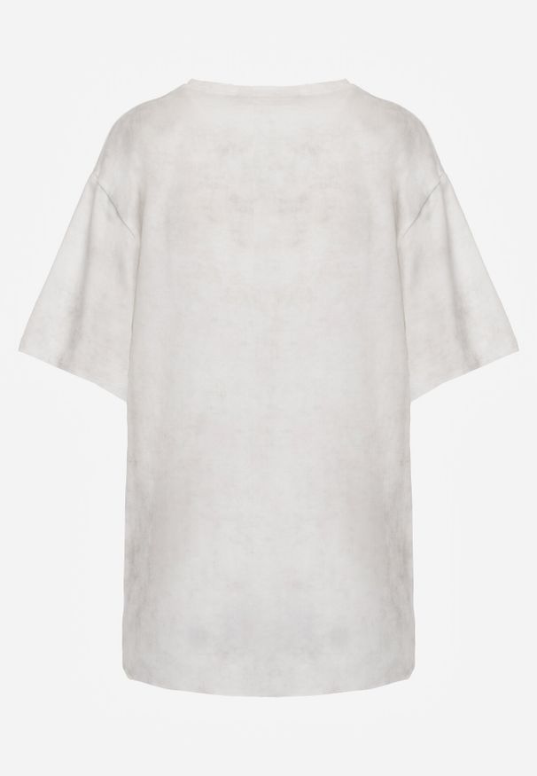 Born2be - Biały Bawełniany T-shirt Oversize z Haftowanym Napisem z Cekinami Aewai. Okazja: na co dzień. Kolor: biały. Materiał: bawełna. Wzór: haft, napisy. Styl: casual, elegancki