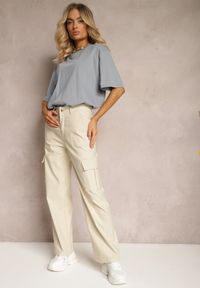 Renee - Jasnobeżowe Spodnie o Szerokim Fasonie z Kieszeniami w Stylu Cargo Adileva. Kolor: beżowy. Długość: długie. Styl: elegancki
