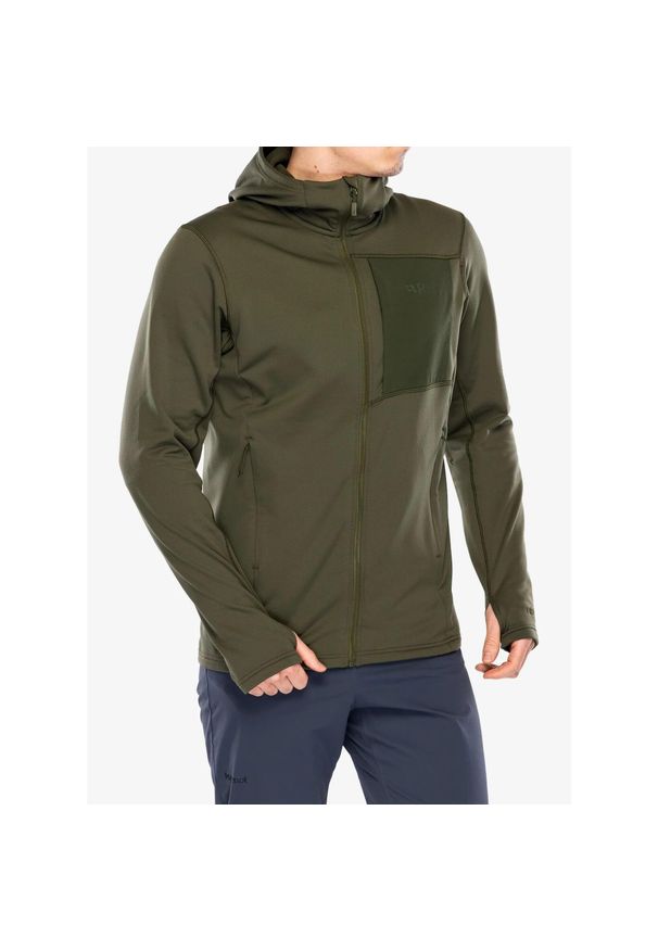 Bluza z kapturem męska Rab Superflux Hoody. Typ kołnierza: kaptur. Kolor: zielony