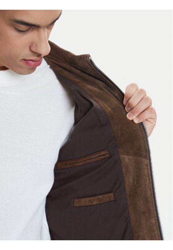 Serge Pariente Kurtka skórzana Cred Brązowy Regular Fit. Kolor: brązowy. Materiał: skóra