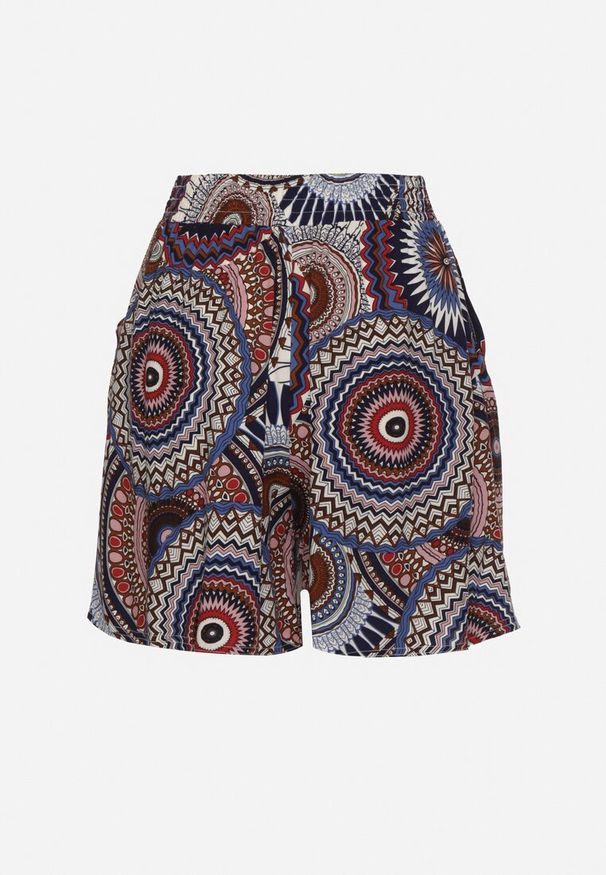 Born2be - Granatowe Szorty z Bawełny ze Wzorem Boho Kolariela. Okazja: na spacer, na co dzień, na plażę. Kolor: niebieski. Materiał: bawełna. Sezon: lato. Styl: boho