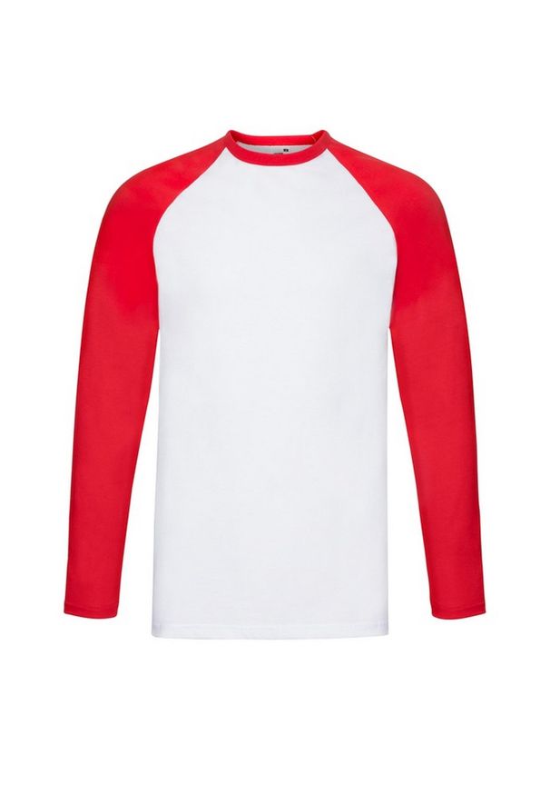 FRUIT OF THE LOOM - Męska Koszulka Baseballowa Z Długim Rękawem Valueweight. Kolor: biały, czerwony, wielokolorowy. Długość rękawa: długi rękaw. Długość: długie