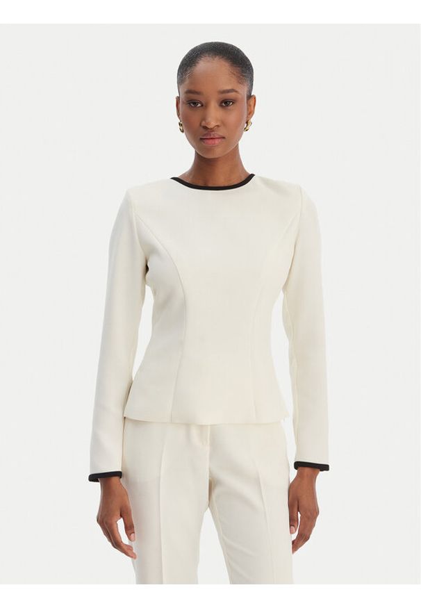 Marella Bluzka Scacco 2613111013 Écru Slim Fit. Materiał: syntetyk