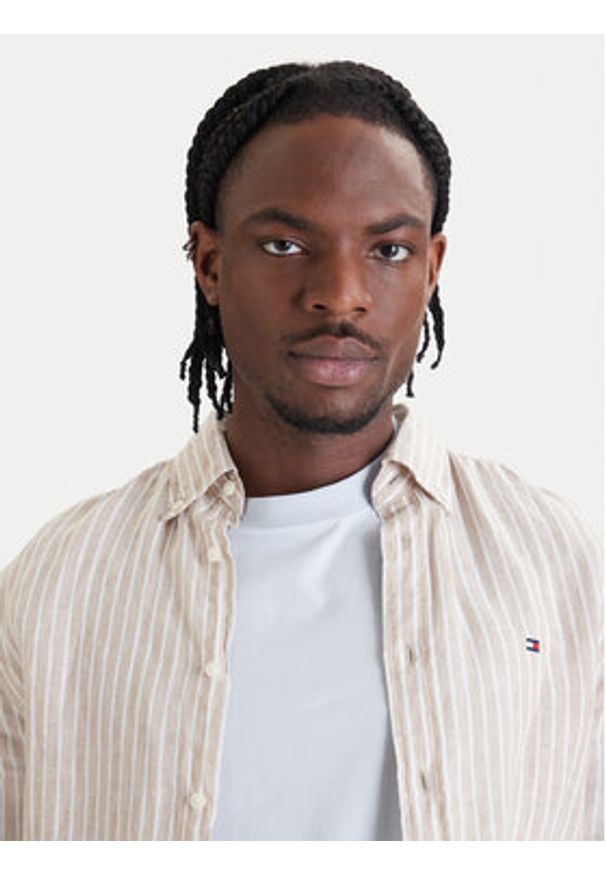 TOMMY HILFIGER - Tommy Hilfiger Koszula Bengal MW0MW42400 Beżowy Regular Fit. Kolor: beżowy. Materiał: len