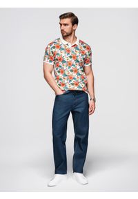 Ombre Clothing - Koszulka polo bawełniana z nadrukiem w kwiaty – biała V1 - Rozmiar: XXL. Okazja: na co dzień. Typ kołnierza: polo. Kolor: biały. Materiał: bawełna. Wzór: nadruk, kwiaty. Sezon: lato. Styl: wakacyjny, casual, elegancki #8