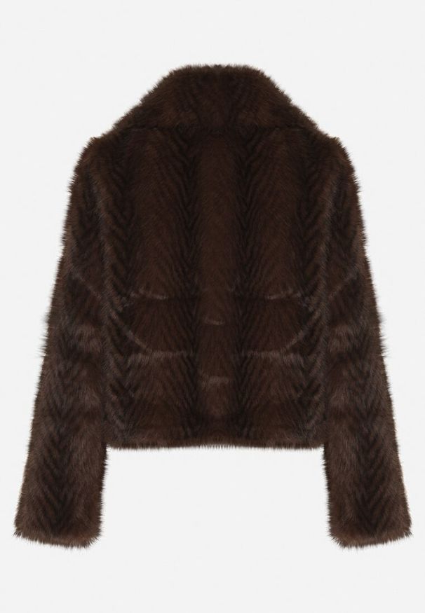 Born2be - Brązowa Kurtka Futerko o Prostym Kroju z Zapięciem na Suwak Tusiviela. Okazja: na co dzień. Typ kołnierza: golf. Kolor: brązowy. Materiał: futro. Styl: casual, elegancki