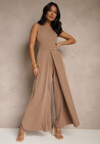 Renee - Ciemnobeżowy Kombinezon Bez Rękawów z Nogawkami Wide Leg Noreldi. Okazja: na co dzień. Kolor: beżowy. Długość rękawa: bez rękawów. Styl: elegancki, casual #5