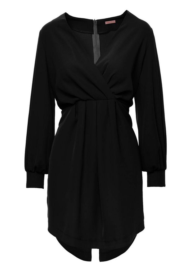 Makover - Elegancka kopertowa sukienka mini z bufiastymi rękawami. Typ kołnierza: dekolt kopertowy. Materiał: elastan. Typ sukienki: kopertowe. Styl: elegancki. Długość: mini
