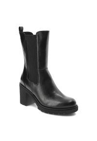 Czarna Kozaki Marco Tozzi Ocieplane Buty Damskie. Kolor: czarny. Materiał: wełna, jeans, syntetyk, futro, skóra ekologiczna. Sezon: zima. Obcas: na obcasie. Styl: klasyczny, elegancki. Wysokość obcasa: średni