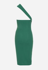 Born2be - Zielona Dopasowana Sukienka z Asymetrycznym Dekoltem i Rozcięciem na Nogę Ersenllia. Okazja: na imprezę. Kolor: zielony. Typ sukienki: asymetryczne. Styl: wizytowy, elegancki #6
