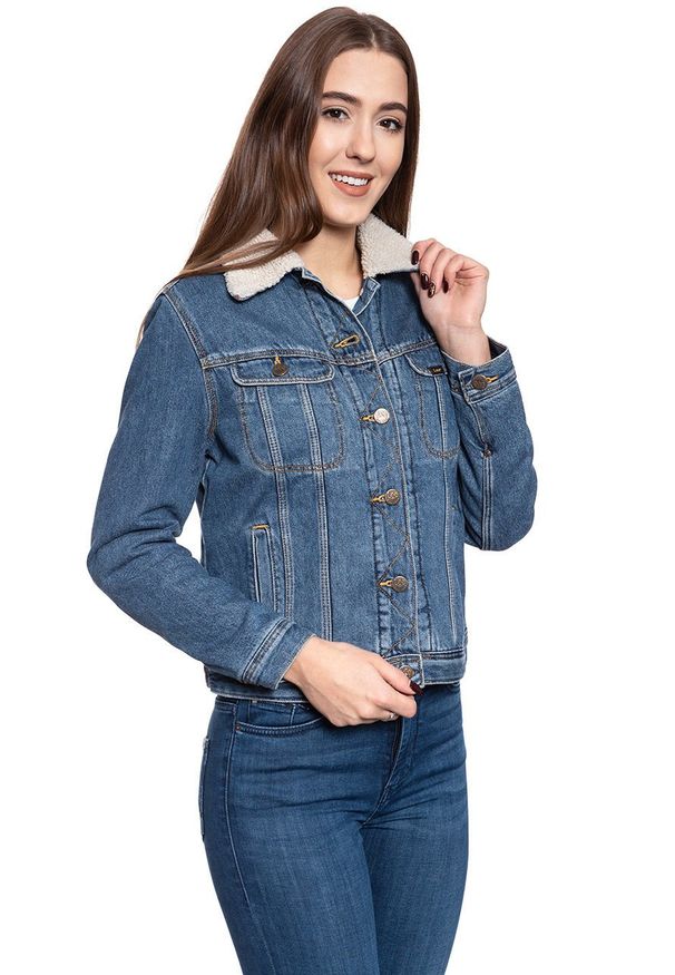 Lee - DAMSKA KURTKA ZIMOWA LEE SHERPA RIDER DARK STONEWASH L54VLJ46 112112980. Materiał: jeans. Sezon: zima