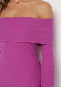 Born2be - Fioletowa Dopasowana Sukienka Hiszpanka Samphy. Typ kołnierza: dekolt hiszpanka. Kolor: fioletowy #3