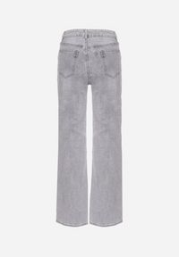 Born2be - Jasnoszare Jeansy Szerokie z Bawełny z Wyższym Stanem Adrinca. Okazja: na co dzień. Stan: podwyższony. Kolor: szary. Styl: casual #2