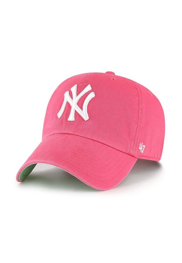 47 Brand - 47brand czapka MLB New York Yankees kolor różowy z aplikacją. Kolor: różowy. Wzór: aplikacja