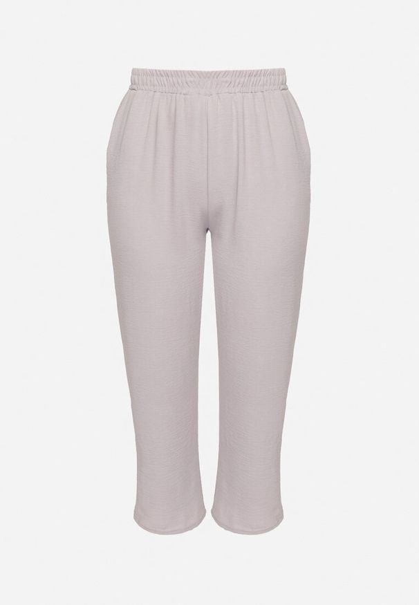 Born2be - Szare Szerokie Spodnie z Bawełną i Wysokim Stanem Naitte. Okazja: na co dzień. Stan: podwyższony. Kolor: szary. Materiał: bawełna. Styl: casual, elegancki