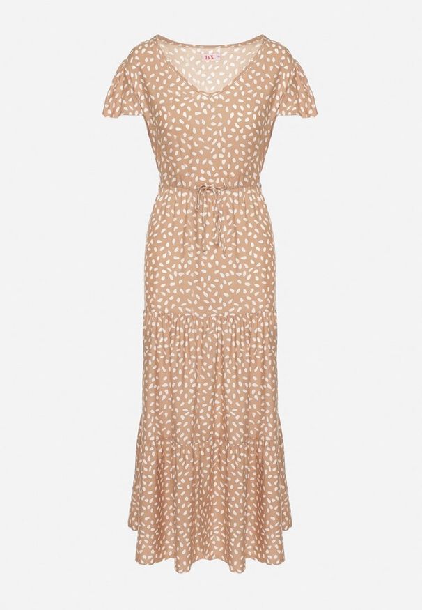 Born2be - Beżowa Sukienka z Bawełną i Geometrycznym Wzorem Lunavella. Okazja: na spacer, na co dzień. Kolor: beżowy. Materiał: bawełna. Wzór: geometria. Sezon: lato. Typ sukienki: proste. Styl: casual, elegancki