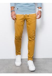 Ombre Clothing - Spodnie męskie dresowe bez ściągacza na nogawce - musztardowe V3. Kolor: żółty. Materiał: dresówka #3