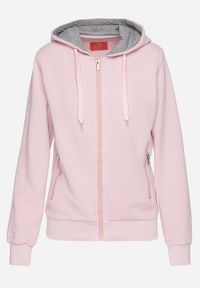Born2be - Różowa Rozpinana Bluza z Bawełną Kapturem i Tłoczonym Wzorem Arsenia. Kolor: różowy. Materiał: bawełna #7