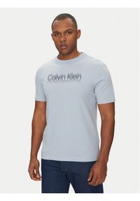 Calvin Klein T-Shirt Double Logo K10K114149 Błękitny Regular Fit. Kolor: niebieski. Materiał: bawełna