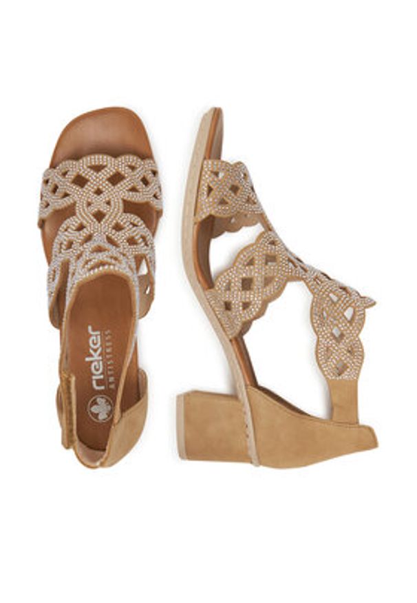 Rieker Sandały 64773-61 Beżowy. Kolor: beżowy. Materiał: materiał, syntetyk