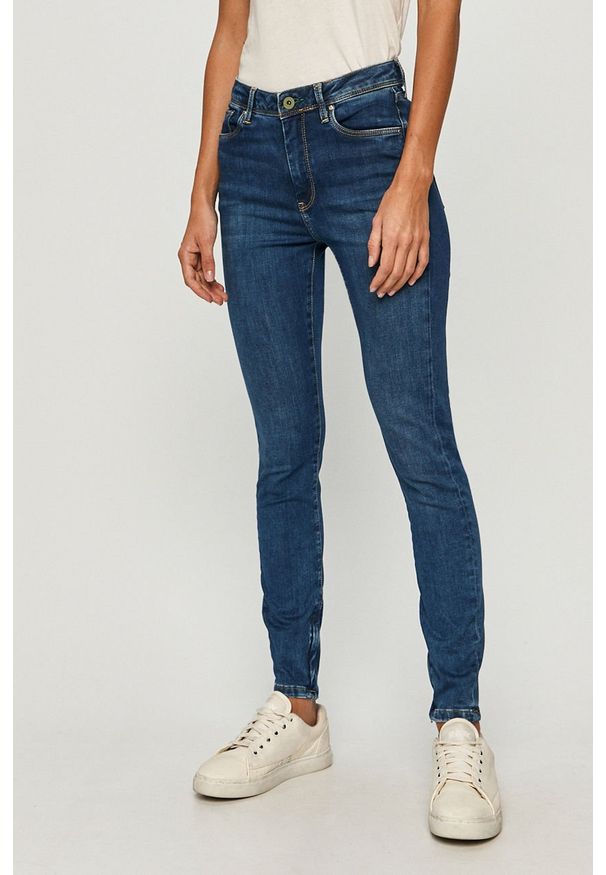 Pepe Jeans - Jeansy Cher High. Stan: podwyższony. Kolor: niebieski. Materiał: bawełna, materiał, denim, elastan, poliester
