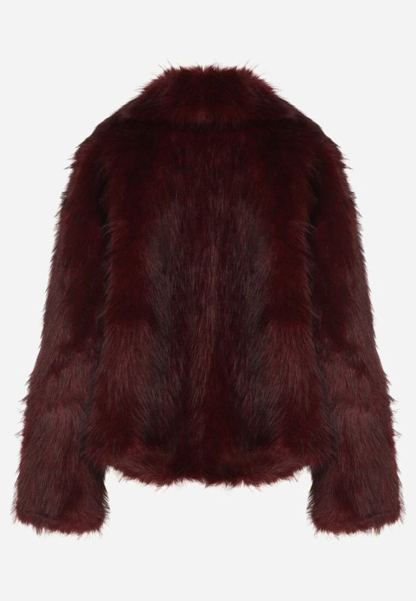 Born2be - Bordowa Kurtka Futerko z Szerokim Kołnierzem Vertilira. Okazja: na co dzień. Kolor: czerwony. Materiał: futro. Styl: elegancki, casual, wizytowy