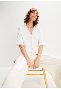 bonprix - Długa bluzka oversize z miękkiego muślinu. Kolor: biały. Materiał: bawełna. Długość: długie #1