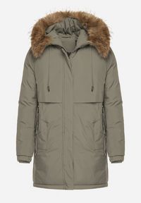 Born2be - Zielona Casualowa Kurtka Parka z Kapturem z Futerkiem Nallorea. Okazja: na co dzień. Typ kołnierza: kaptur. Kolor: zielony. Materiał: futro. Styl: casual #3