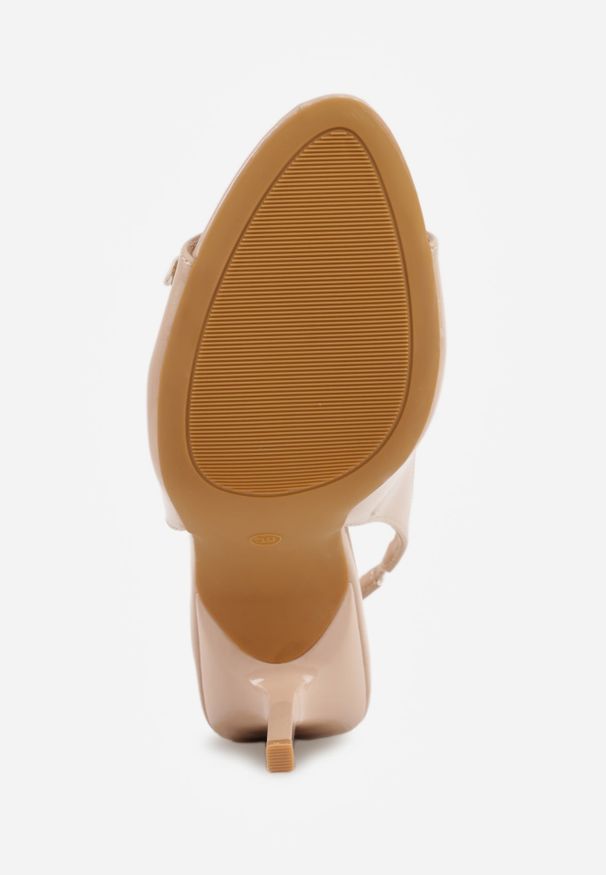 Renee - Ciemnobeżowe Sandały Lakierowane VICES na Szpilce Slingback z Metaliczną Klamrą Harmonia. Zapięcie: klamry. Kolor: beżowy. Materiał: lakier. Obcas: na szpilce. Styl: glamour, elegancki