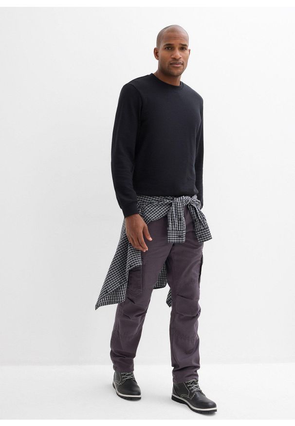 bonprix - Spodnie bojówki, relaxed fit, straight, z czystej bawełny. Kolor: szary. Materiał: bawełna