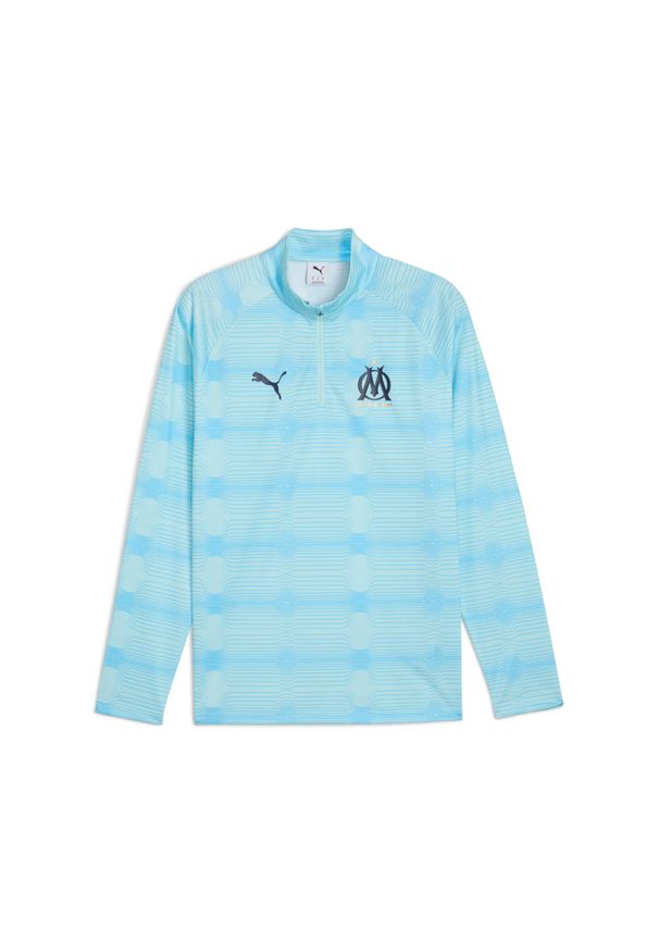 Puma - Dres rozgrzewkowy 1/4 zamka OM 2025/26. Kolor: niebieski. Materiał: dresówka. Sport: piłka nożna