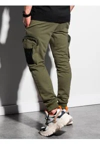 Ombre Clothing - Spodnie męskie dresowe joggery P918 - khaki - L. Kolor: brązowy. Materiał: dresówka #5