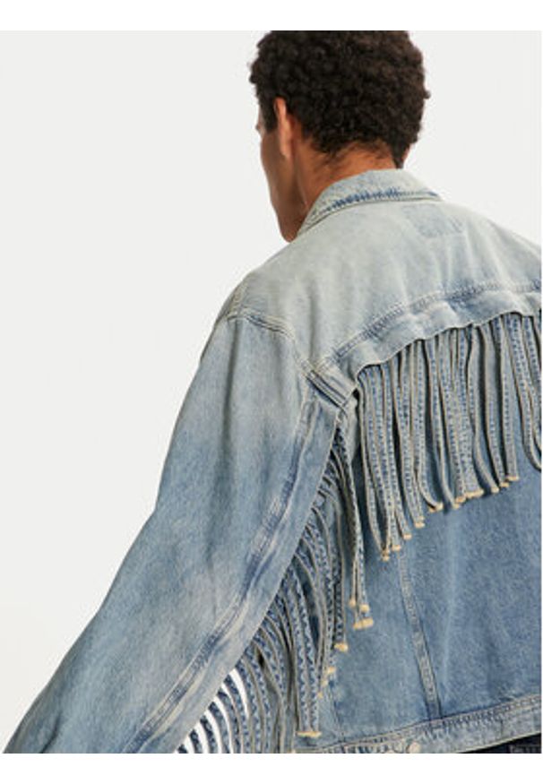 Mustang Kurtka jeansowa Ozark Fringe 1015681 Niebieski Relaxed Fit. Kolor: niebieski. Materiał: bawełna