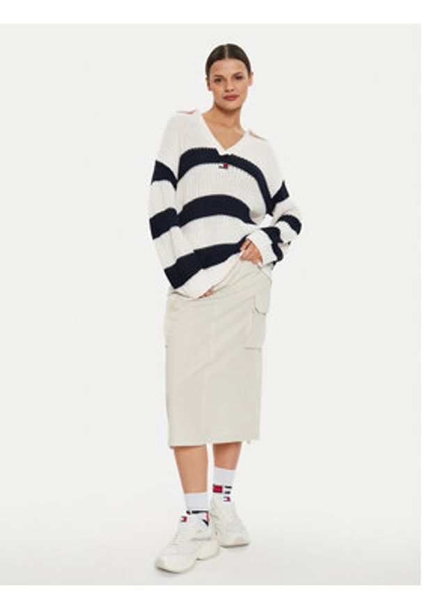 Tommy Jeans Sweter Rugby DW0DW18523 Écru Relaxed Fit. Materiał: bawełna, syntetyk