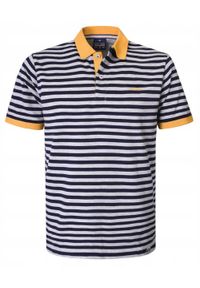 Męska, Bawełniana Koszulka Polo - Pako Jeans - Żółte Akcenty, Paski. Okazja: na co dzień. Typ kołnierza: polo. Kolor: wielokolorowy. Materiał: wiskoza, bawełna. Wzór: paski, prążki. Styl: casual