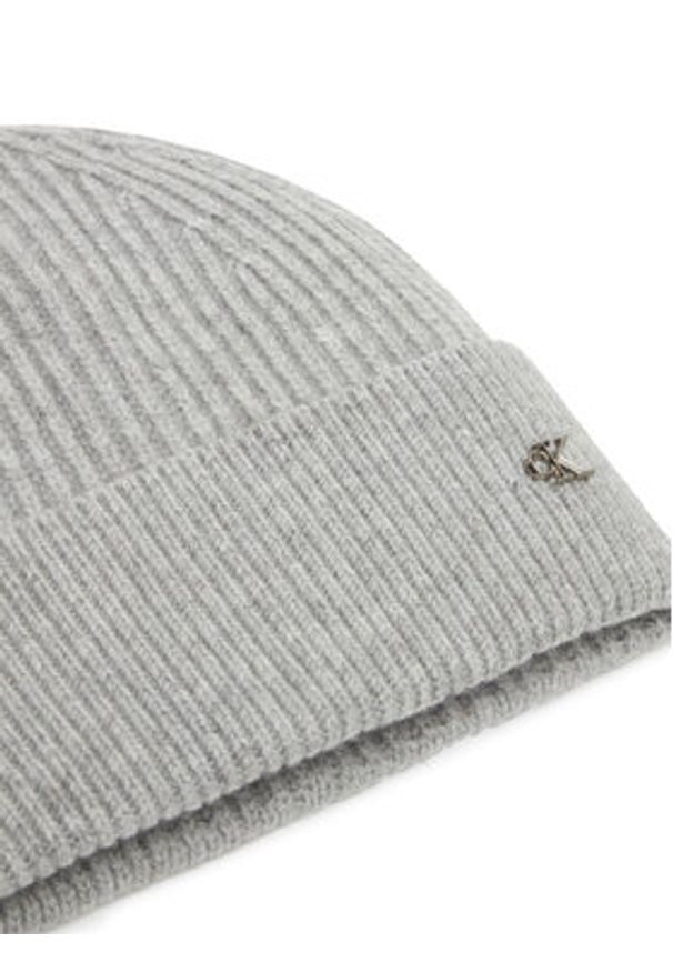 Calvin Klein Czapka Ck Metal Wool Beanie LV04D8032G Szary. Kolor: szary. Materiał: wełna, materiał