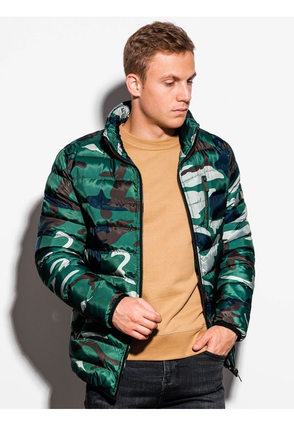 Zielona kurtka Ombre Clothing z kapturem, na wiosnę